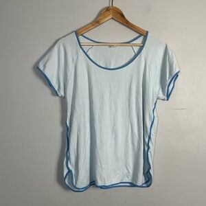 Lake Pajama Stripe Pima Cotton Short Sleeve Shirt Size large blue white